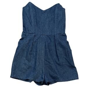 Lumiere Denim Strapless Romper Blue Sweetheart Bustier Casual Summer Festival L